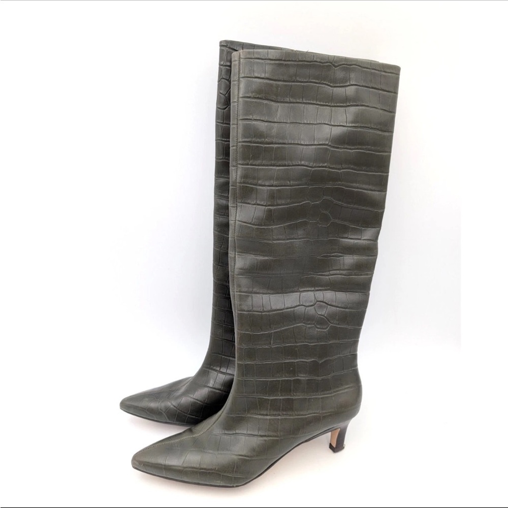 Elegant Crocodile-Embossed Green Knee-High Kitten Heel Boots Nordstrom